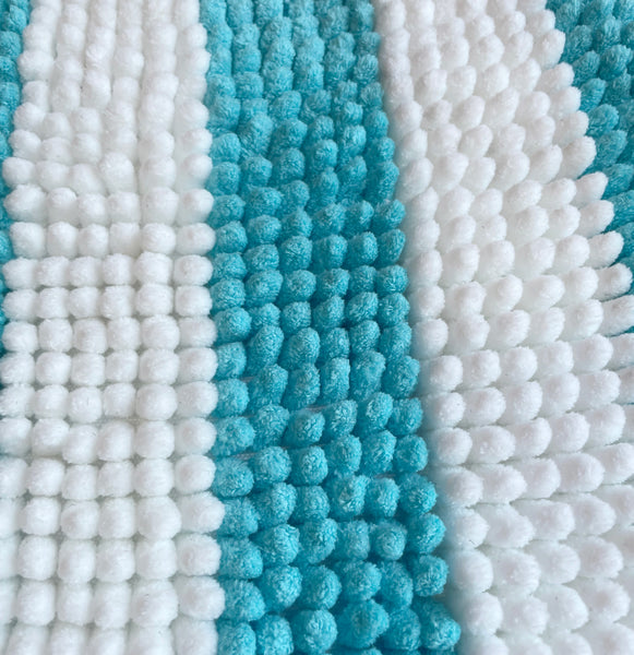 47"x27" - Light Blue White Stripes Soft Cozy Plush Chenille Bath Mat Bathroom Rug