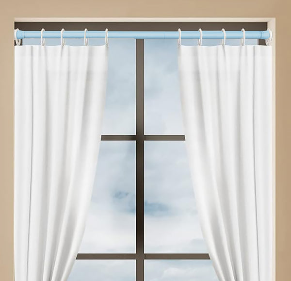 Light Blue Adjustable Spring Tension Curtain Rod Heavy Duty Anti-slip 41-76" Inches