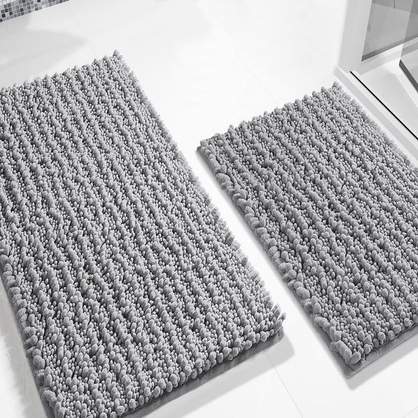 Large 2 Piece Set Light Grey Soft Cozy Plush Chenille Bath Mat Bathroom Rug