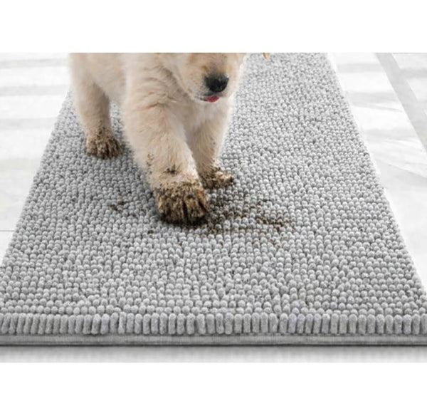 30"x20" - Light Grey Dog Door Mat Non-Slip Super Absorbent Quick Dry Chenille Microfiber Washable Pet Rug for Muddy Paws