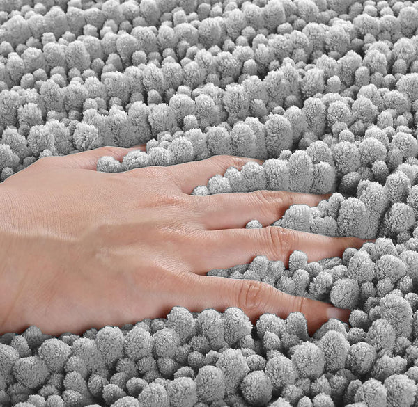 Large 2 Piece Set Light Grey Soft Cozy Plush Chenille Bath Mat Bathroom Rug