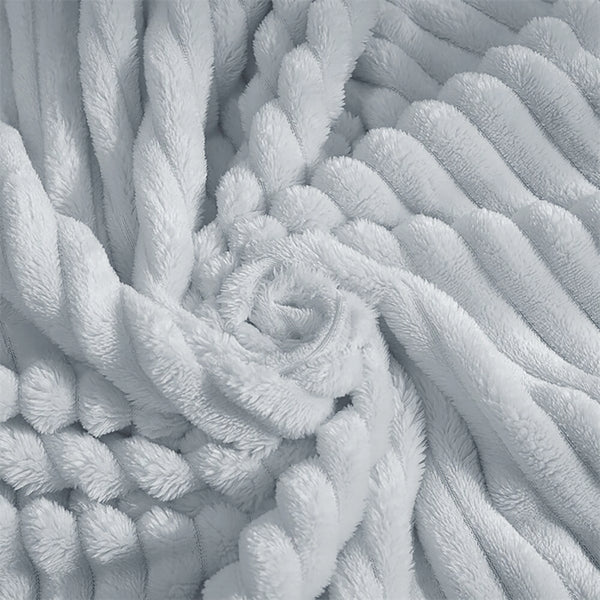 King Size Light Grey Ultra Soft Cozy Textured Fluffy Plush Ribbed Faux Fur Bed Blanket