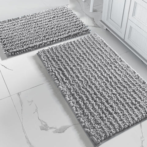2 Piece Set Light Grey Soft Cozy Plush Chenille Bath Mat Bathroom Rug
