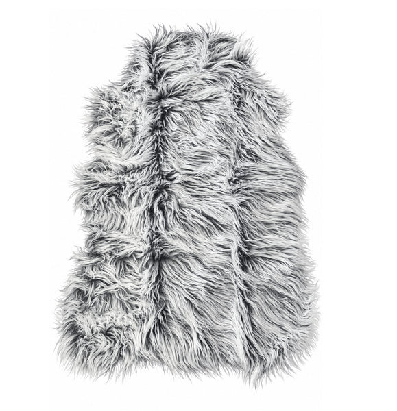 2-Tone Grey Soft Fluffy Shag Faux Sheepskin Fur Area Rug - 2'x3' Feet