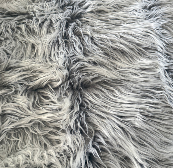 2-Tone Grey Soft Fluffy Shag Faux Sheepskin Fur Area Rug - 2'x3' Feet