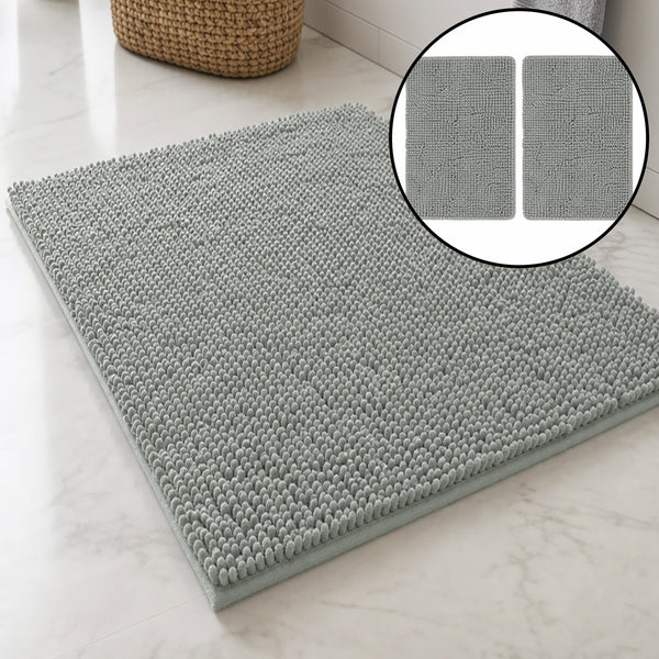 Set of 2 Light Grey Soft Cozy Plush Chenille Bath Mat Bathroom Rug - 30"x20"