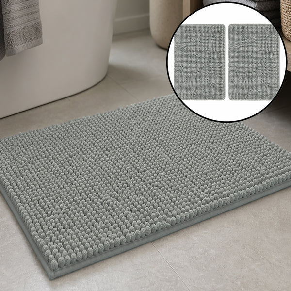 Set of 2 Light Grey Soft Cozy Plush Chenille Bath Mat Bathroom Rug - 23"x15"