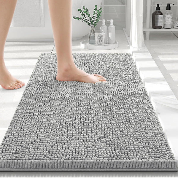 30"x20" - Light Grey Soft Cozy Plush Chenille Bath Mat Bathroom Rug