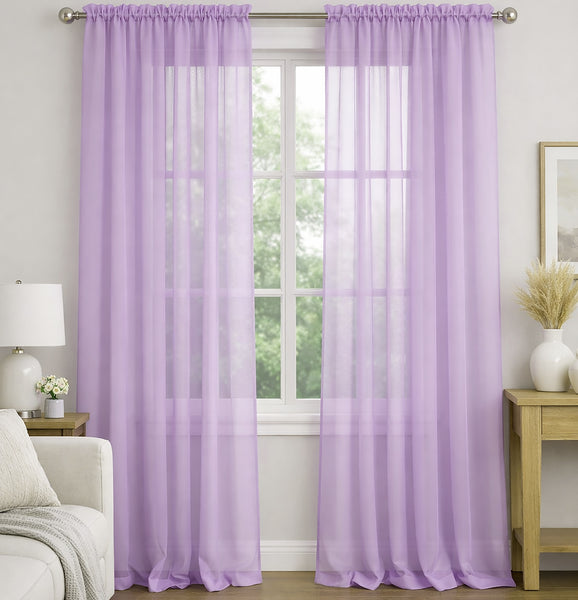 Lilac Sheer Window Rod Pocket Curtain Set 108" Inches Long (2 Panels)
