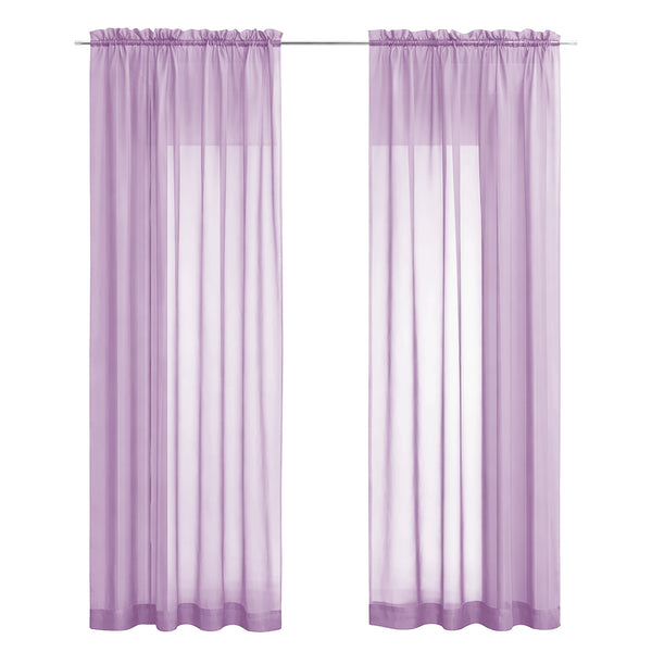 Lilac Sheer Window Rod Pocket Curtain Set 108" Inches Long (2 Panels)