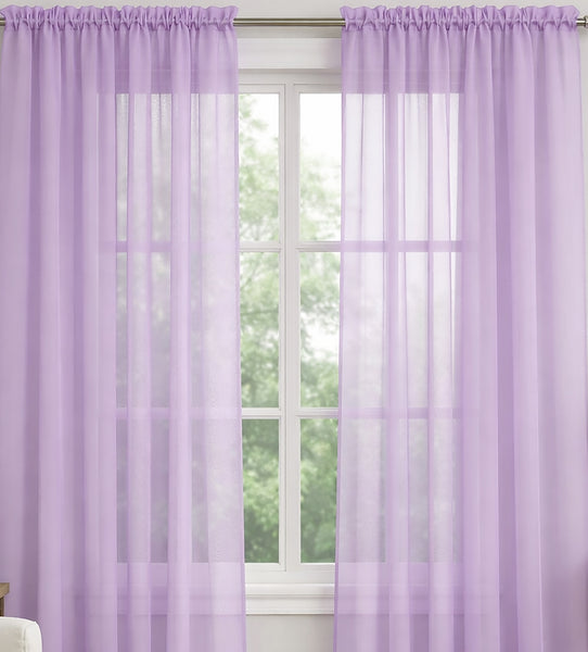 Lilac Sheer Window Rod Pocket Curtain Set 108" Inches Long (2 Panels)