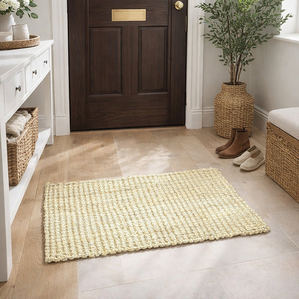 2x3 Feet Ivory Thick Chunky Natural Jute Hand-Woven Braided Farmhouse Door Mat Area Rug