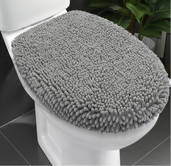 21"x18" - Light Grey Soft Cozy Plush Chenille Toilet Seat Cover