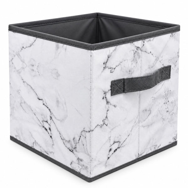 6 Pack Set White Grey Marble Design Collapsible Foldable Fabric Organizer Basket Storage Cube Bin Container - 10" Tall