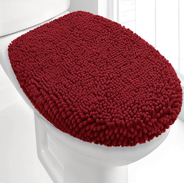 3 Piece Set Maroon Red Soft Cozy Plush Chenille Bath Mat Highly Absorbent Bathroom Rug