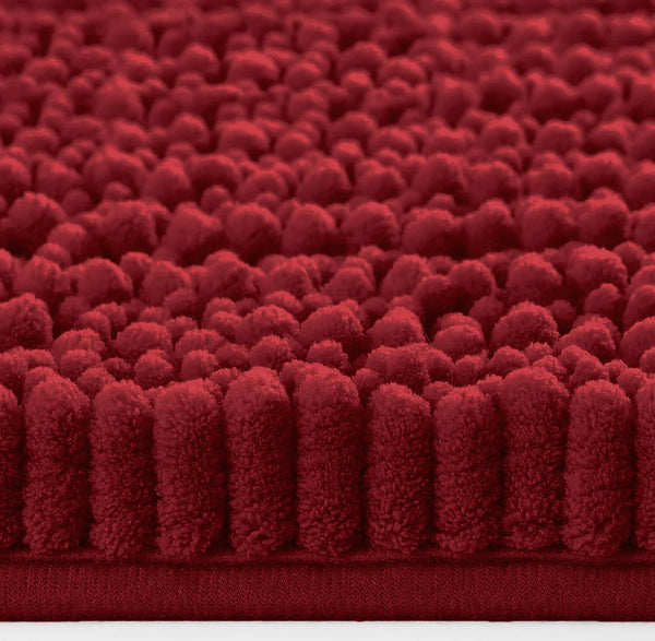 2 Piece Set Maroon Red Soft Cozy Plush Chenille Bath Mat Bathroom Rug