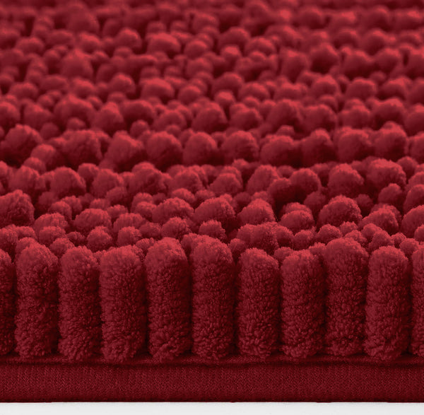 3 Piece Set Maroon Red Soft Cozy Plush Chenille Bath Mat Highly Absorbent Bathroom Rug