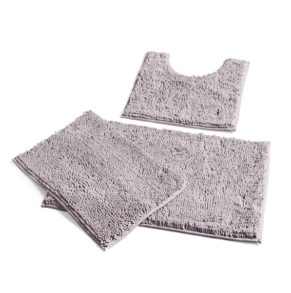 3 Piece Set Light Mauve Soft Cozy Plush Chenille Bath Mat Highly Absorbent Bathroom Rug