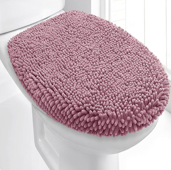 2 Piece Set Mauve Soft Cozy Plush Chenille Bath Mat Bathroom Rug & Toilet Seat Cover