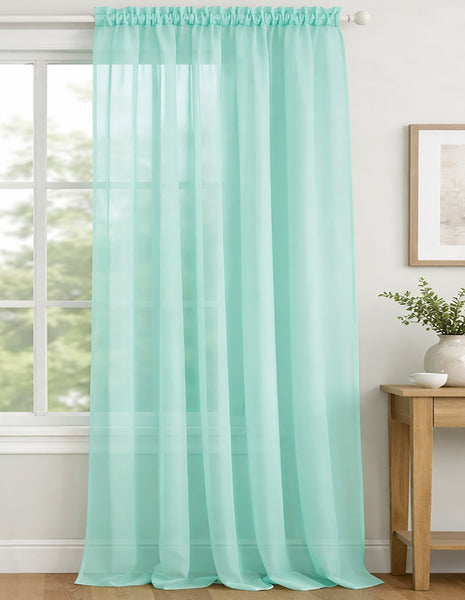 1 Piece Mint Sheer Rod Pocket Window Curtain Panel - 90" Inches Long