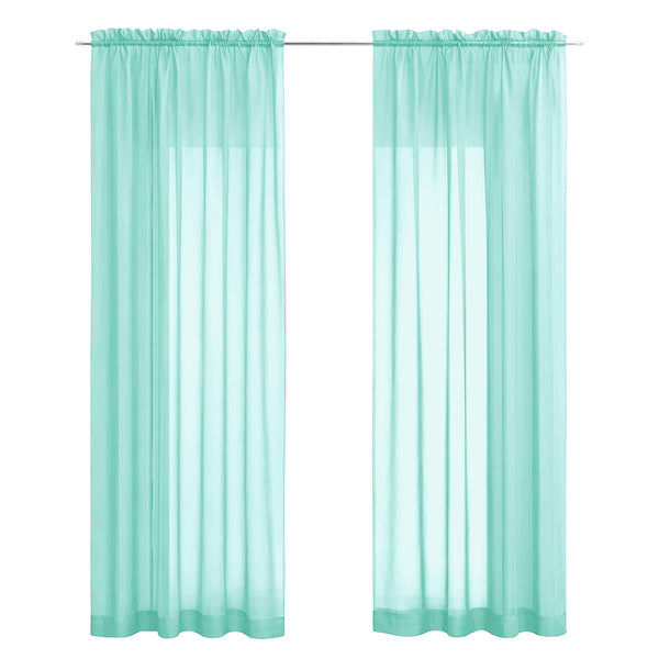 Mint Sheer Window Rod Pocket Curtain Set 90" Inches Long (2 Panels)