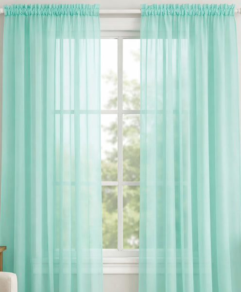 Mint Sheer Window Rod Pocket Curtain Set 90" Inches Long (2 Panels)