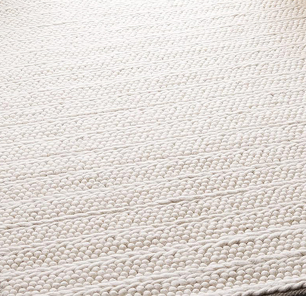 Ivory Cream Chunky Beads Hand-Woven Handmade Wool Natural Area Rug