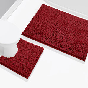 Extra Large 2 Piece Set Maroon Red Soft Cozy Plush Chenille Bath Mat Bathroom Rug