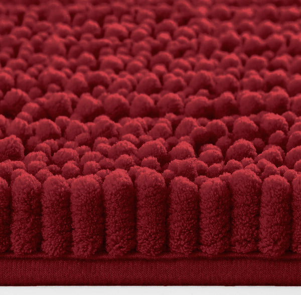 Extra Large 2 Piece Set Maroon Red Soft Cozy Plush Chenille Bath Mat Bathroom Rug