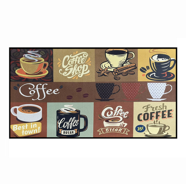 36" x 19" - Brown Geometric Coffee Modern Non-Slip Washable Low Pile Kitchen Mat