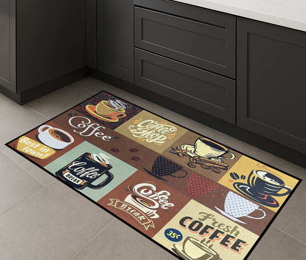 36" x 19" - Brown Geometric Coffee Modern Non-Slip Washable Low Pile Kitchen Mat