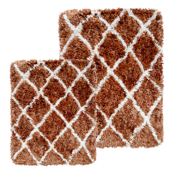 Orange Mustard 2 Piece Trellis Plush Thick Soft Cozy Microfiber Bath Mat Set