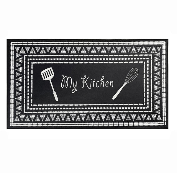 36" x 19" - Black White Modern Non-Slip Washable Low Pile Kitchen Mat