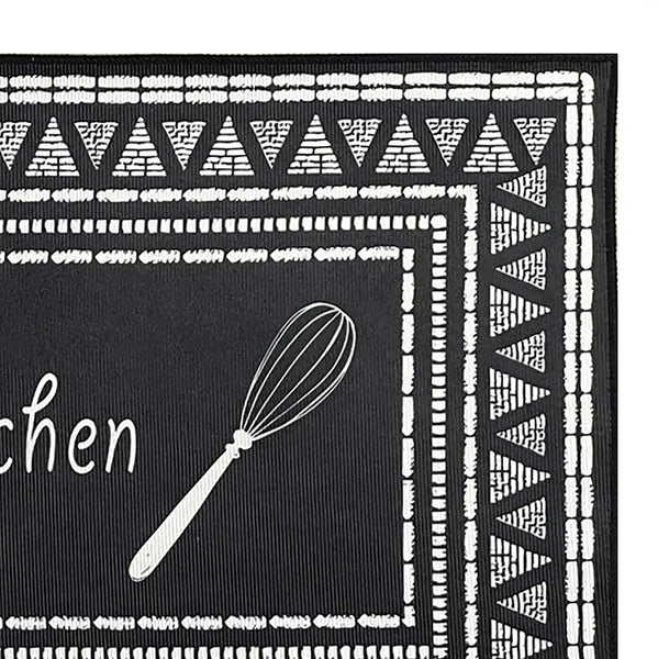 36" x 19" - Black White Modern Non-Slip Washable Low Pile Kitchen Mat
