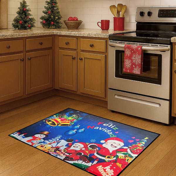31" x 19" - Blue Feliz Navidad Non-Slip Washable Low Pile Kitchen Mat Entrance Door Mat