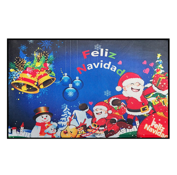31" x 19" - Blue Feliz Navidad Non-Slip Washable Low Pile Kitchen Mat Entrance Door Mat