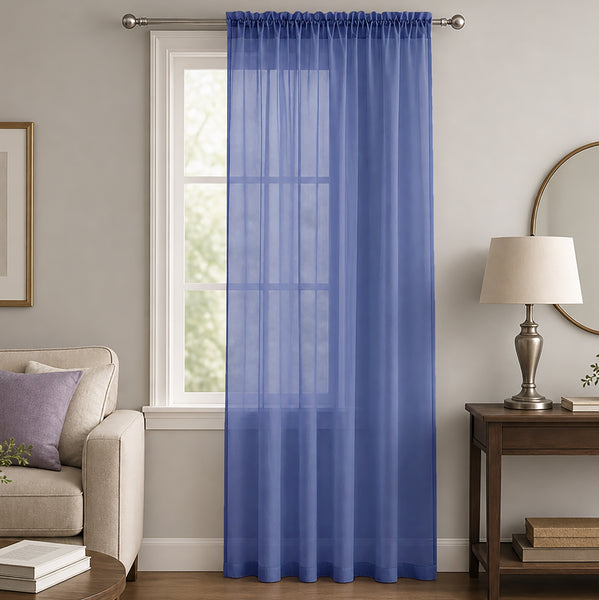 1 Piece Navy Blue Sheer Rod Pocket Window Curtain Panel - 84" Inches Long