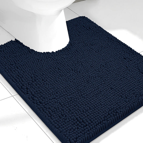 2 Piece Set Navy Blue Soft Cozy Plush Chenille Bath Mat Bathroom Rug