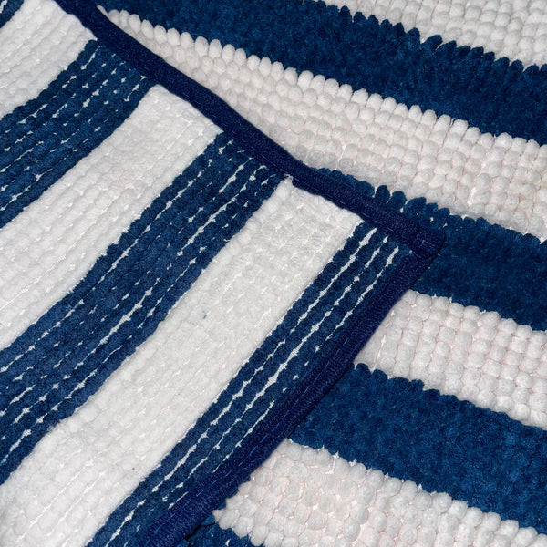23"x15" - Blue White Stripe Large Soft Cozy Plush Chenille Bath Mat Bathroom Rug