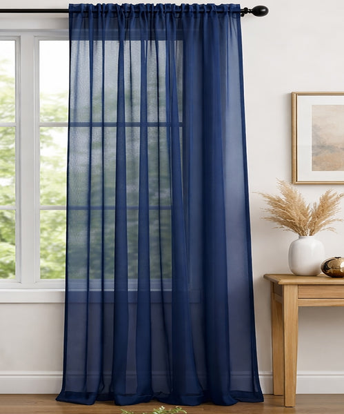1 Piece Navy Blue Sheer Rod Pocket Window Curtain Panel - 90" Inches Long