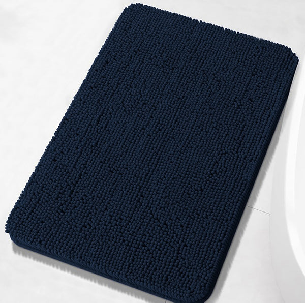 3 Piece Set Navy Blue Soft Cozy Plush Chenille Bath Mat Highly Absorbent Bathroom Rug