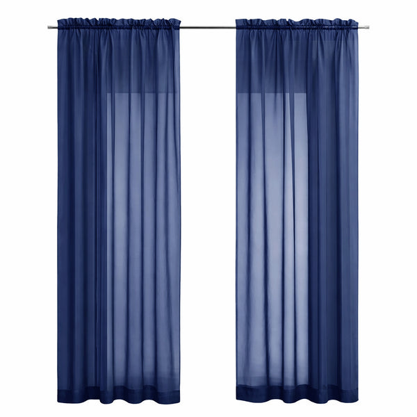 Navy Blue Sheer Window Rod Pocket Curtain Set 95" Inches Long (2 Panels)