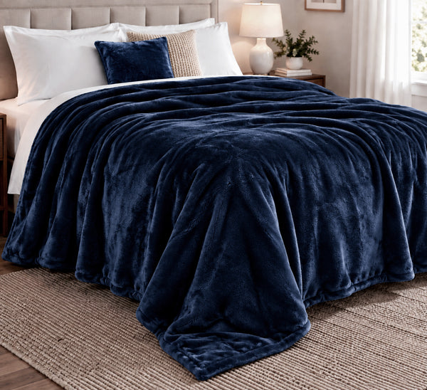 Solid Navy Blue Ultra Plush Fleece Ultra Soft Warm Cozy Bed Blanket