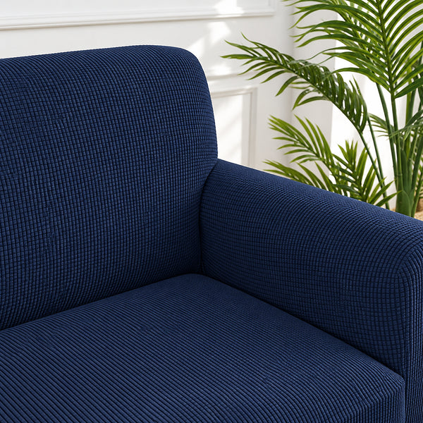 3-Piece Set Navy Blue 4-Way Stretch Ruffled Skirt Slipcover Sofa Loveseat & Armchair Cover Protector