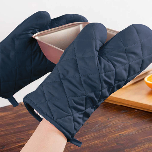 Navy Blue Heat Resistant Thick Soft Quilted Lining Kitchen Oven Glove Mitts