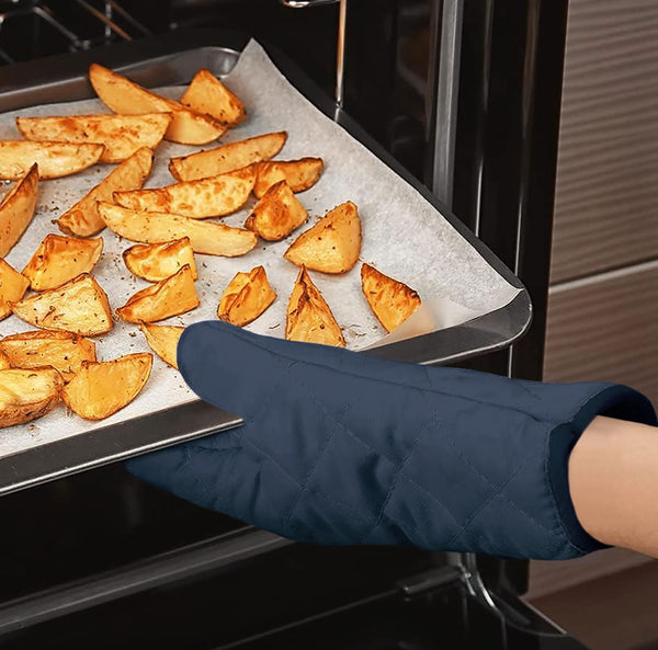 Navy Blue Heat Resistant Thick Soft Quilted Lining Kitchen Oven Glove Mitts