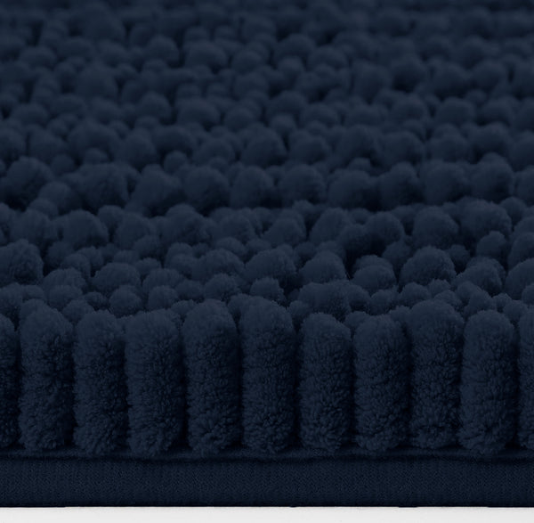 Navy Blue Soft Cozy Plush Chenille Contour Bath Mat Bathroom Rug