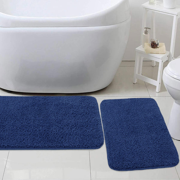 Large 2 Piece Light Grey Microfiber Soft Thick Plush Bath Mat Set