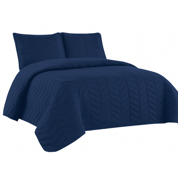 Navy 3 Piece Modern Geometric Solid Soft Plush Cozy Bedspread Quilt Set