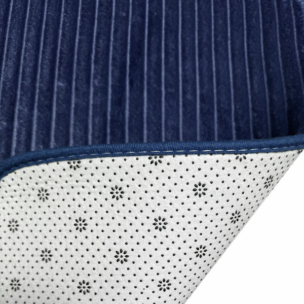 3 Piece Navy Blue Solid Stripes Textured Ultra Soft Thick Memory Foam Non-Slip Absorbent Bathroom Bath Mat Set